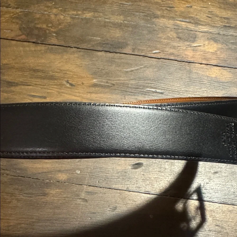 Perry Ellis Brown and Black Leather Reversible Belt with Silver Buckle